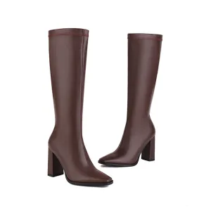 Gala Brown Knee High Heel Boots