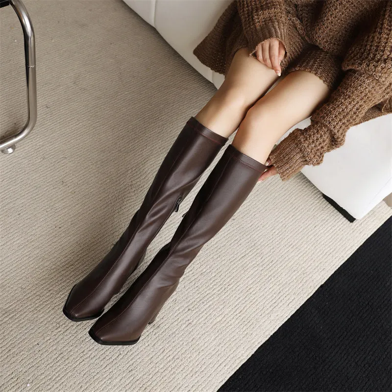 Gala Brown Knee High Heel Boots