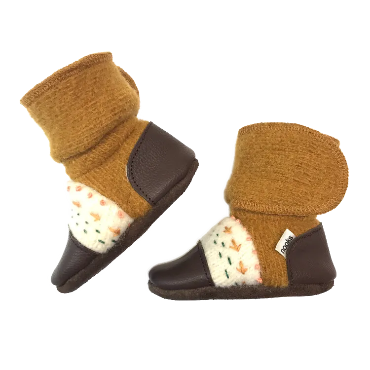 Golden Spruce Embroidered Felted Wool Booties