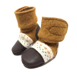 Golden Spruce Embroidered Felted Wool Booties