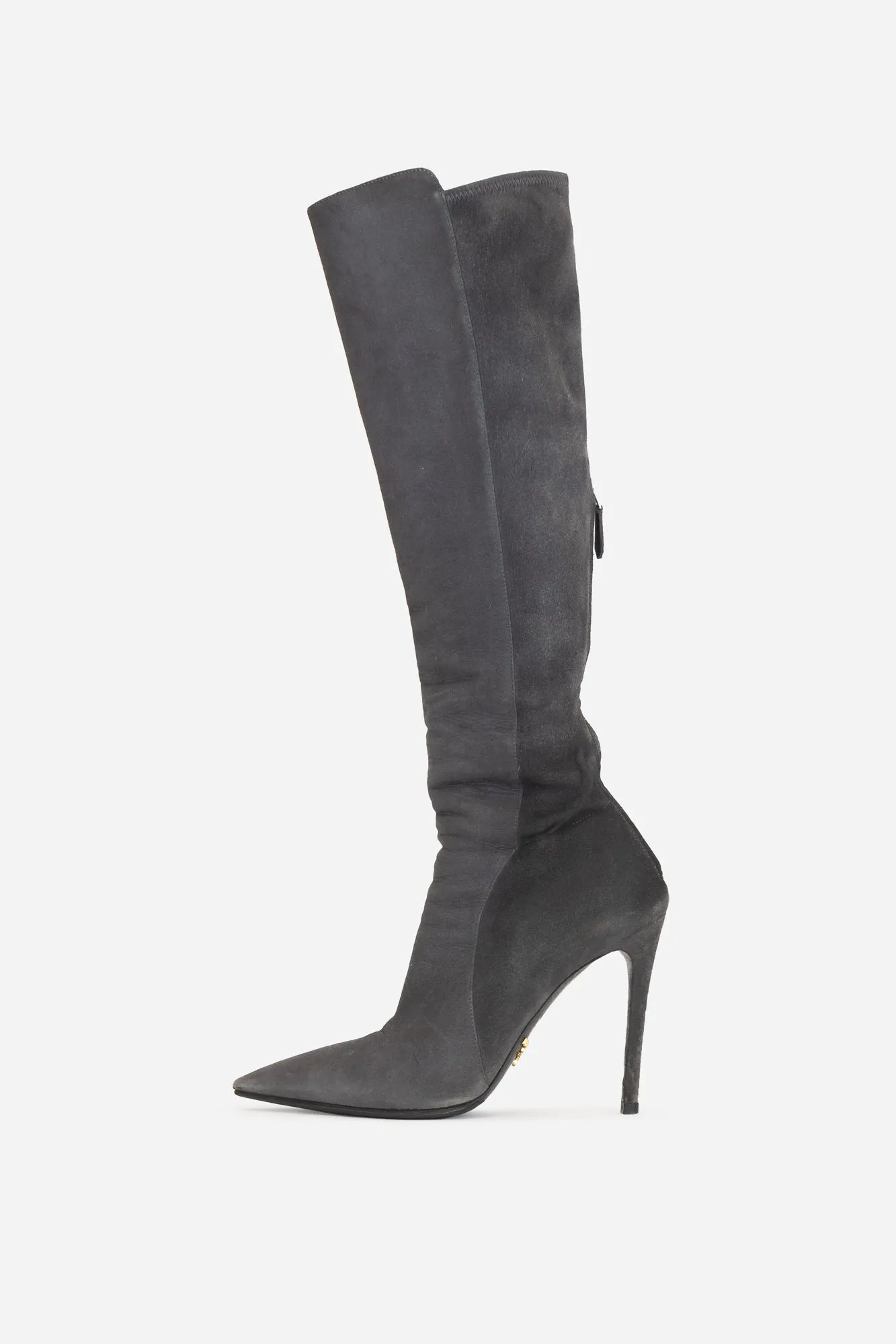 Grey Suede Zipper Knee High Boots