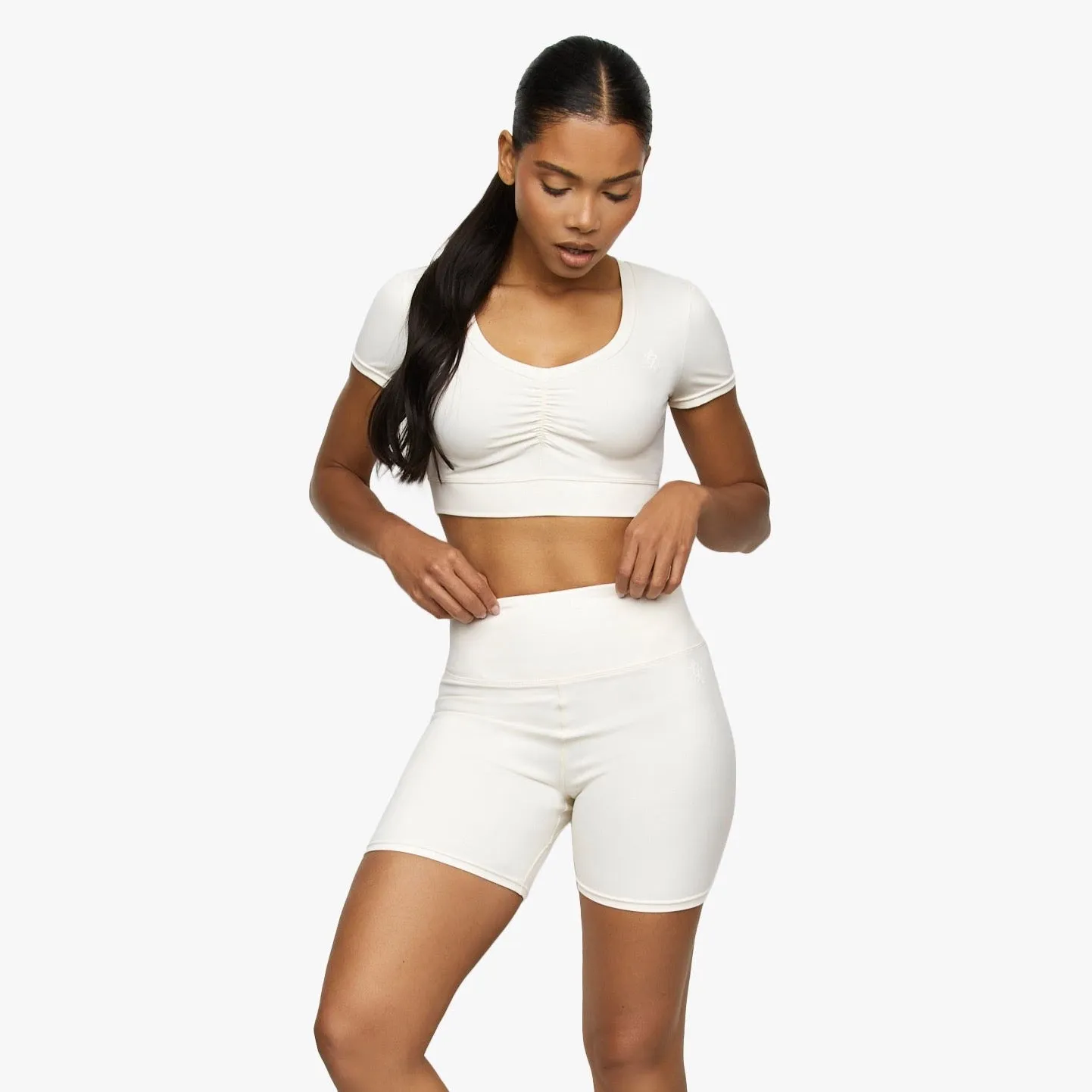 Gym King Scrunch Cap Sleeve Tee - Cream