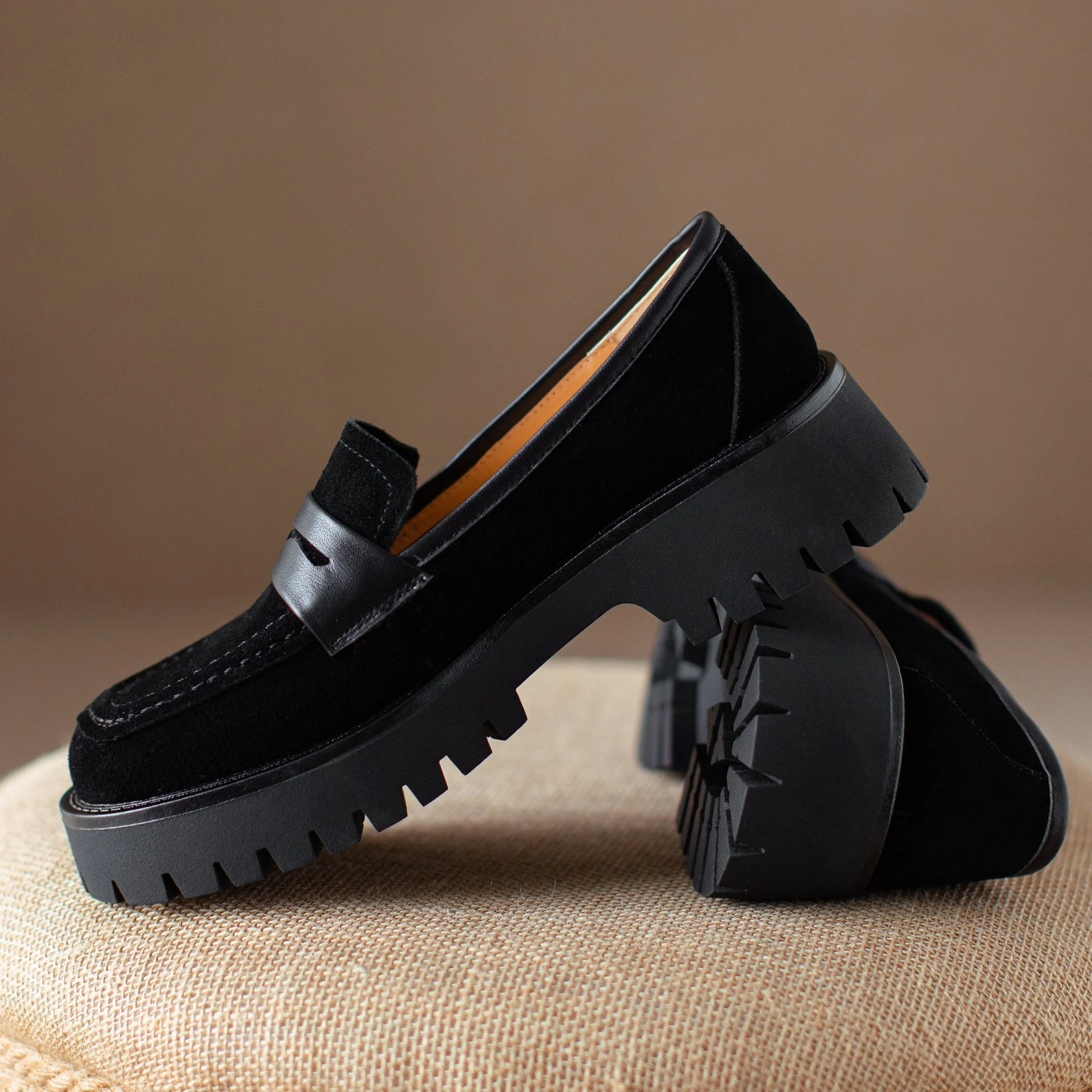 Handmade Classic Platform Loafers Flats Women's Shoes