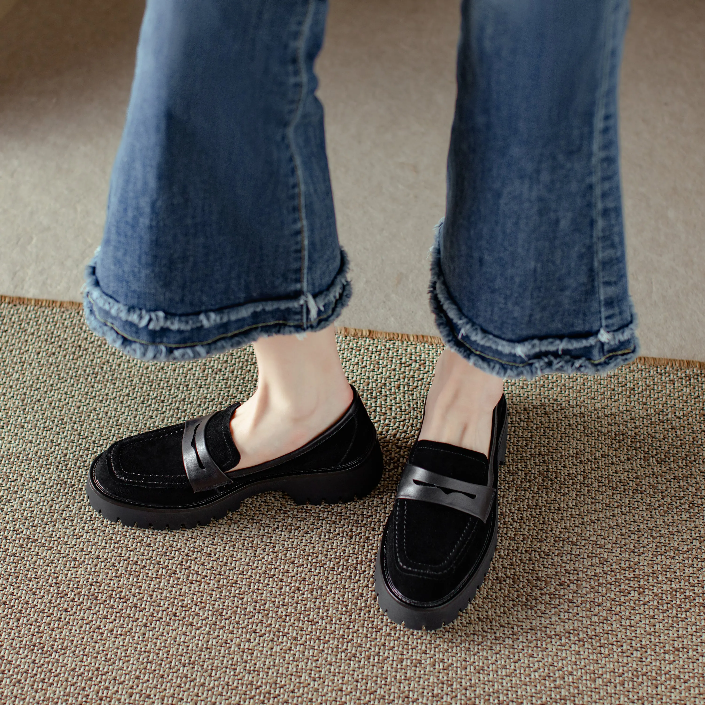 Handmade Classic Platform Loafers Flats Women's Shoes