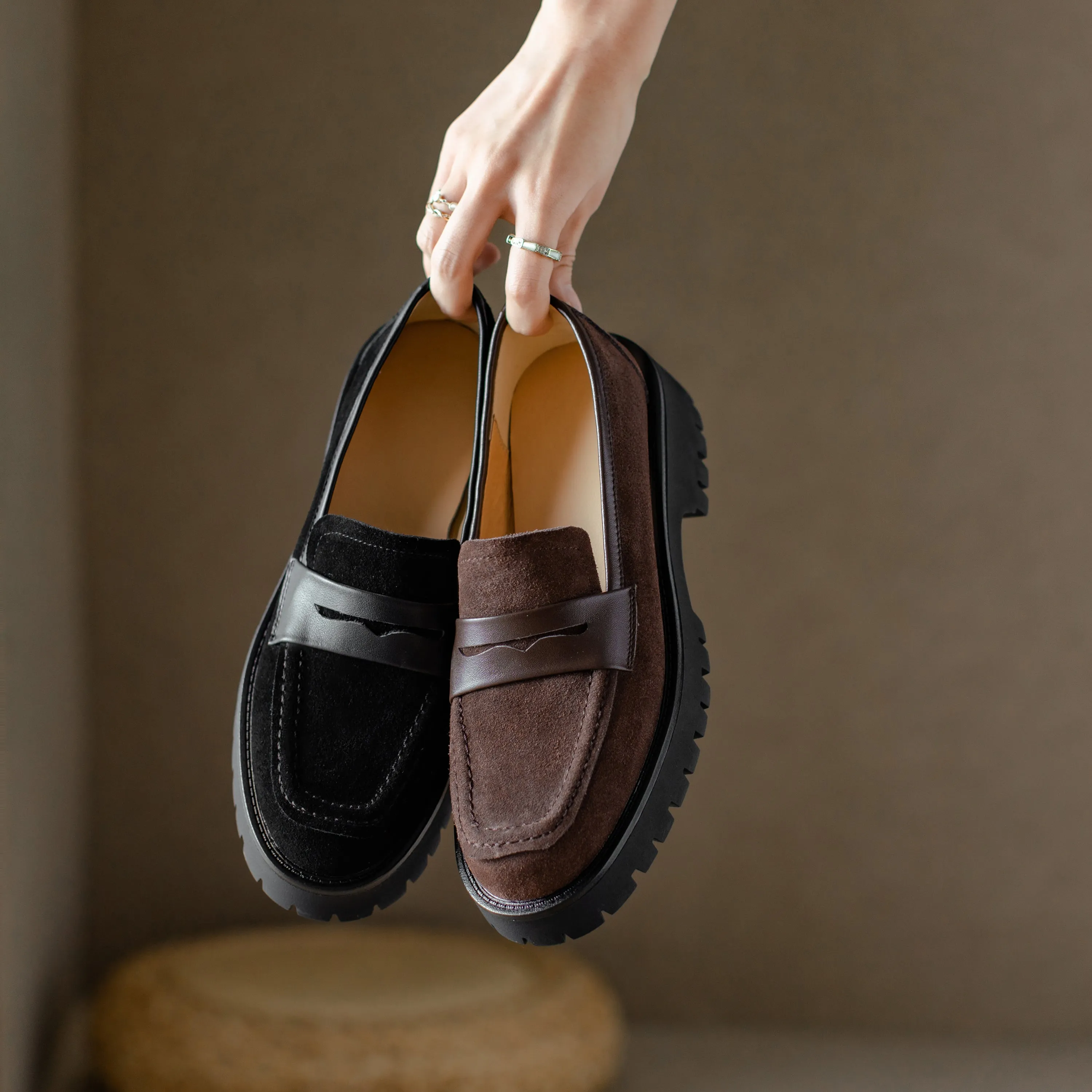 Handmade Classic Platform Loafers Flats Women's Shoes