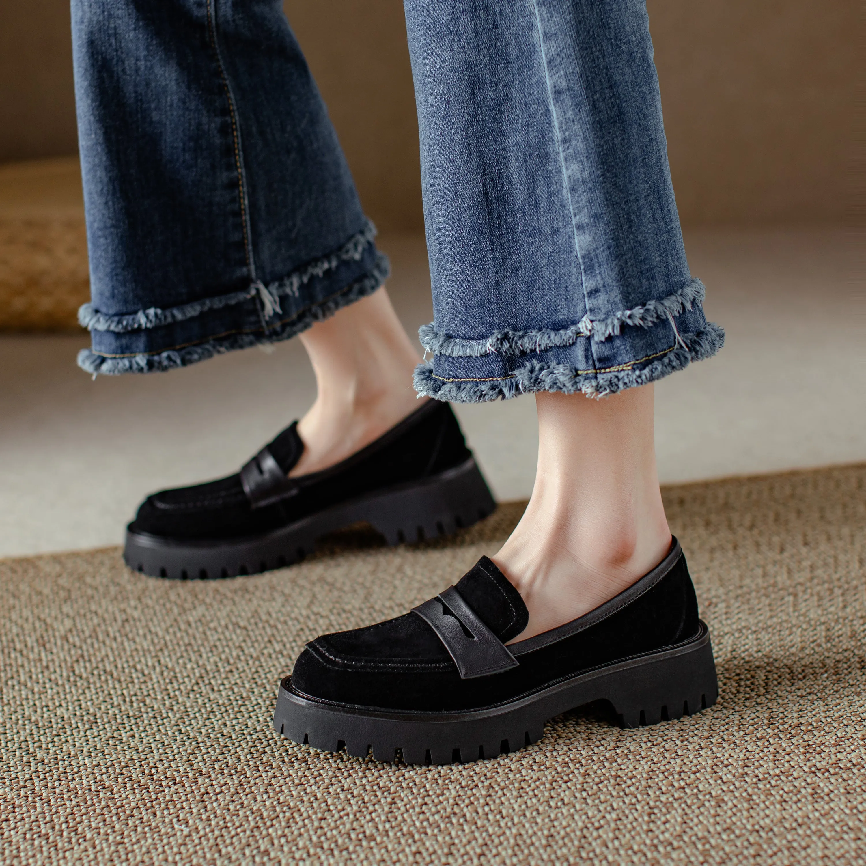 Handmade Classic Platform Loafers Flats Women's Shoes