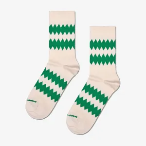 Happy Socks | ZIGZAG 3/4 CREW SOCK  { BEIGE/GREEN