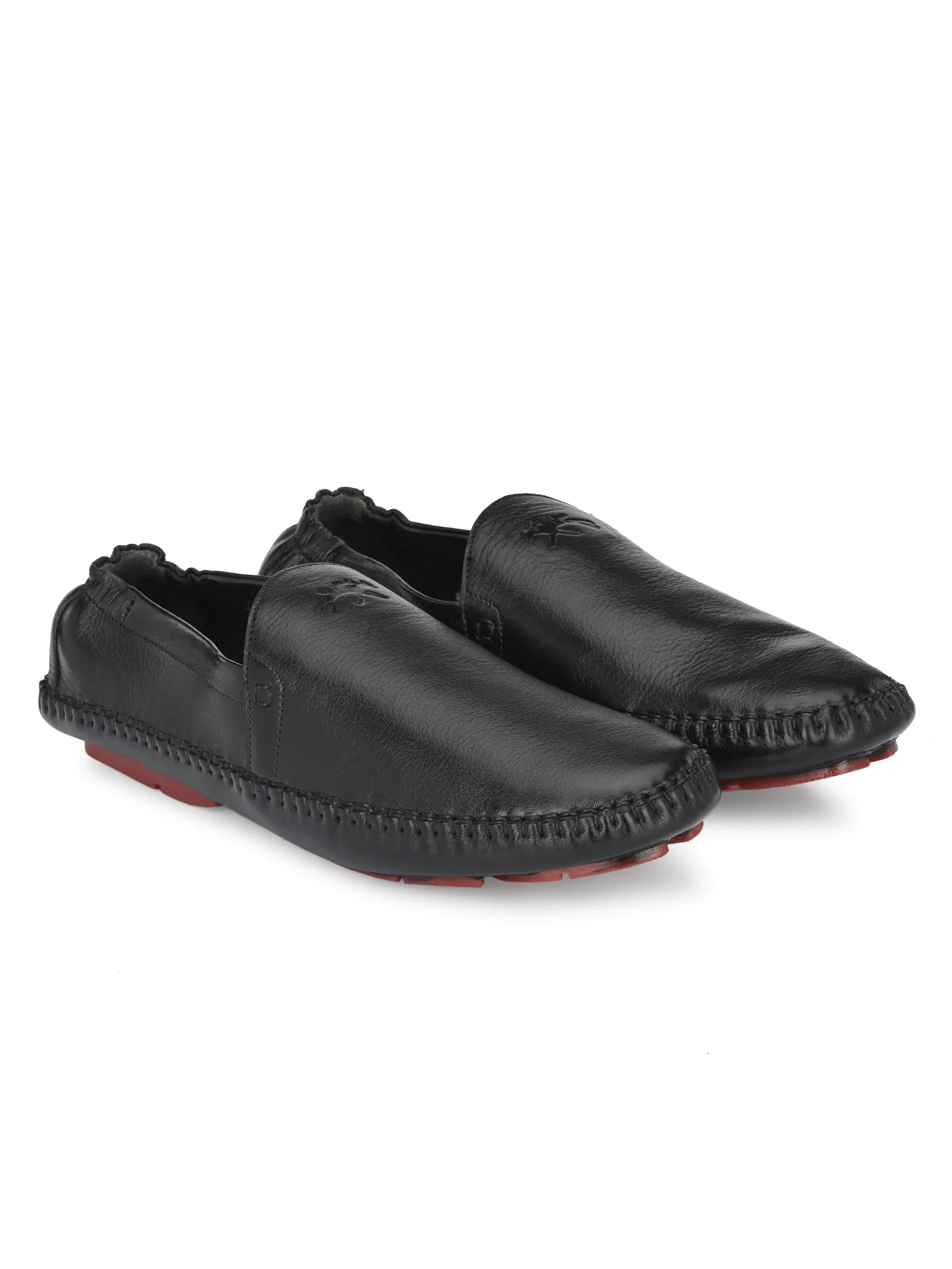 Hitz Men's Black Leather Slip On Loafer Shoes