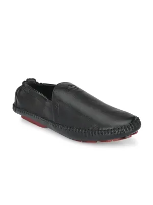 Hitz Men's Black Leather Slip On Loafer Shoes