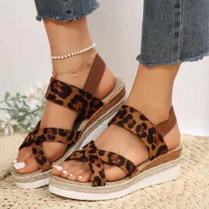 Hnzxzm Leopard Platform Sandals for Women Open Toe Thick Bottom Summer Sandals Woman 2024 Outtdoor Non-Slip Espadrilles Shoes Sandalias