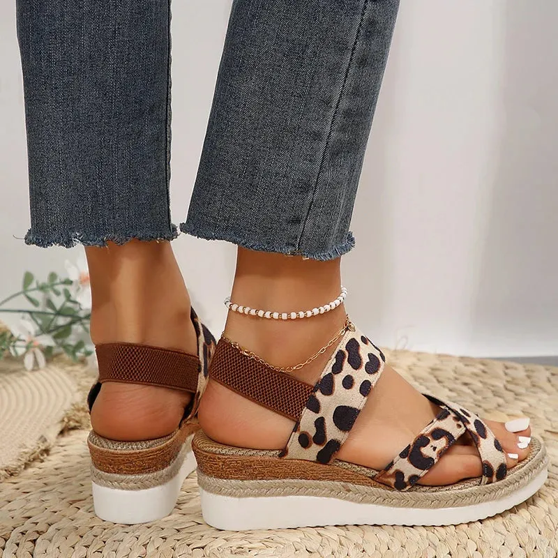 Hnzxzm Leopard Platform Sandals for Women Open Toe Thick Bottom Summer Sandals Woman 2024 Outtdoor Non-Slip Espadrilles Shoes Sandalias