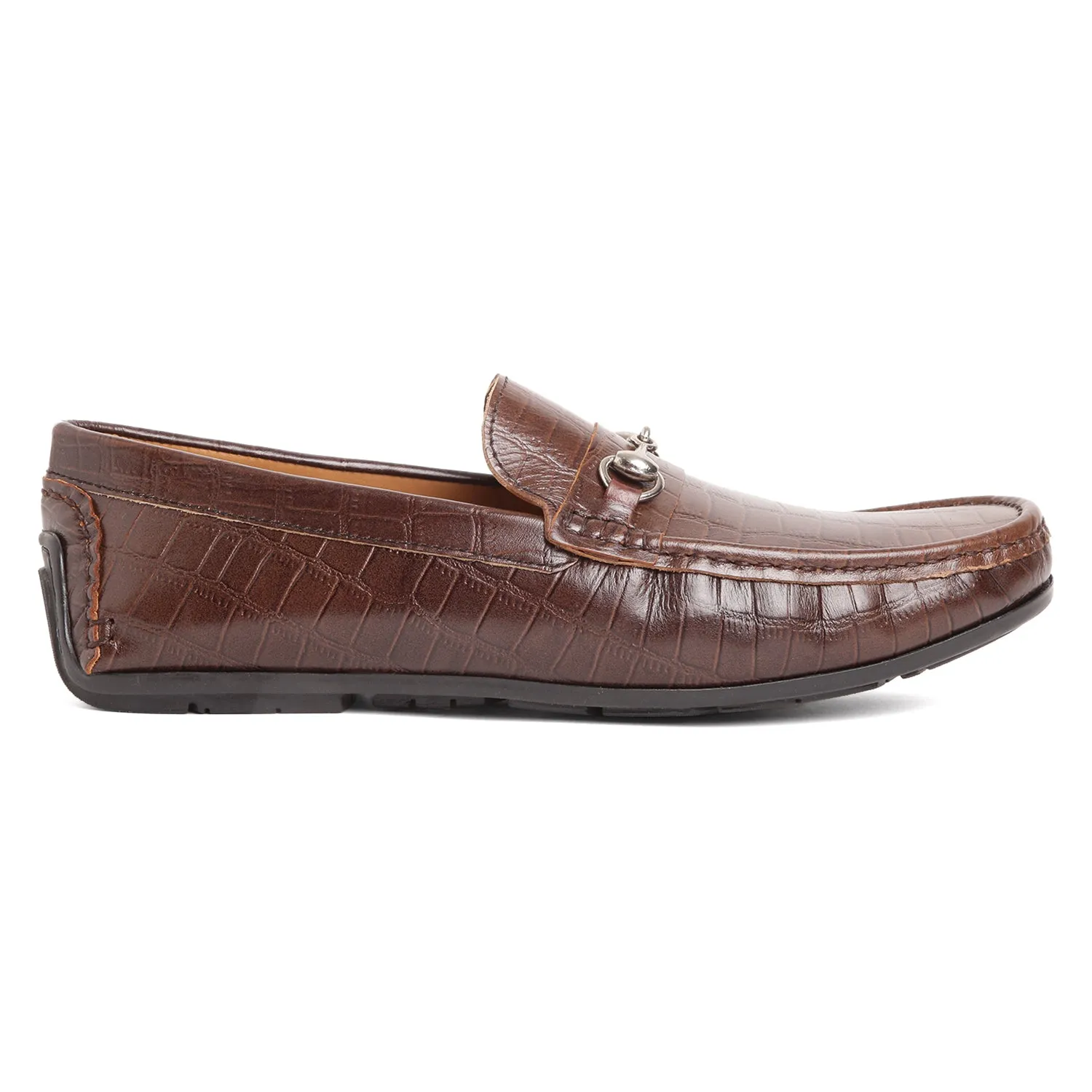 Horsebit Buckle Driving Shoes - Croc Brown