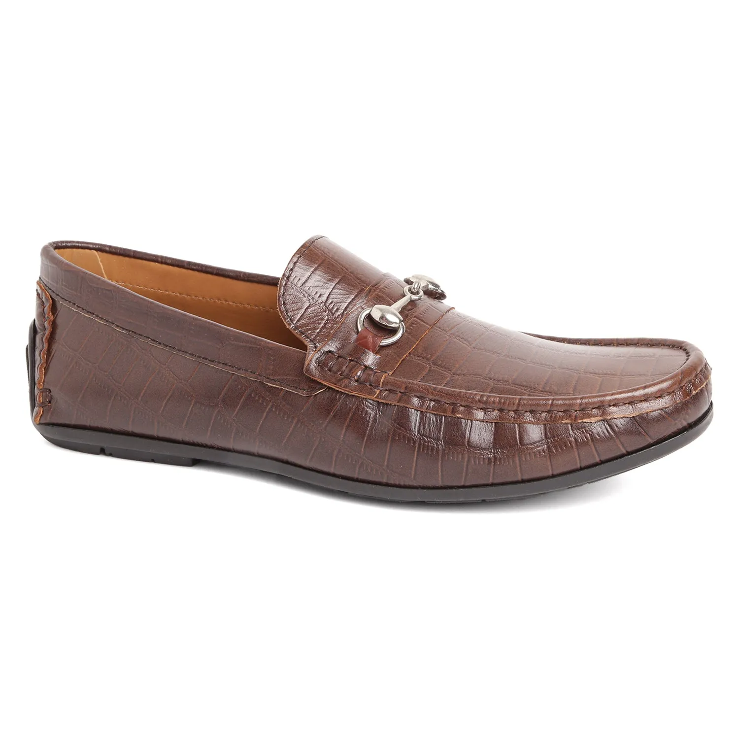 Horsebit Buckle Driving Shoes - Croc Brown