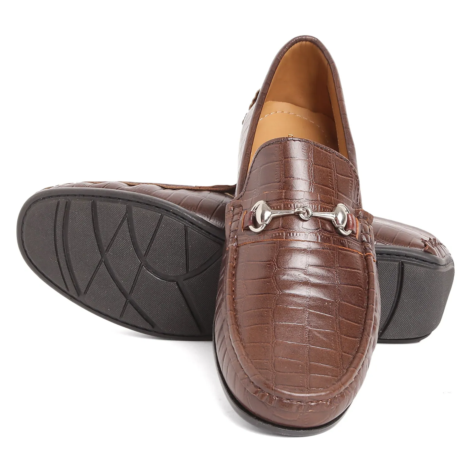 Horsebit Buckle Driving Shoes - Croc Brown