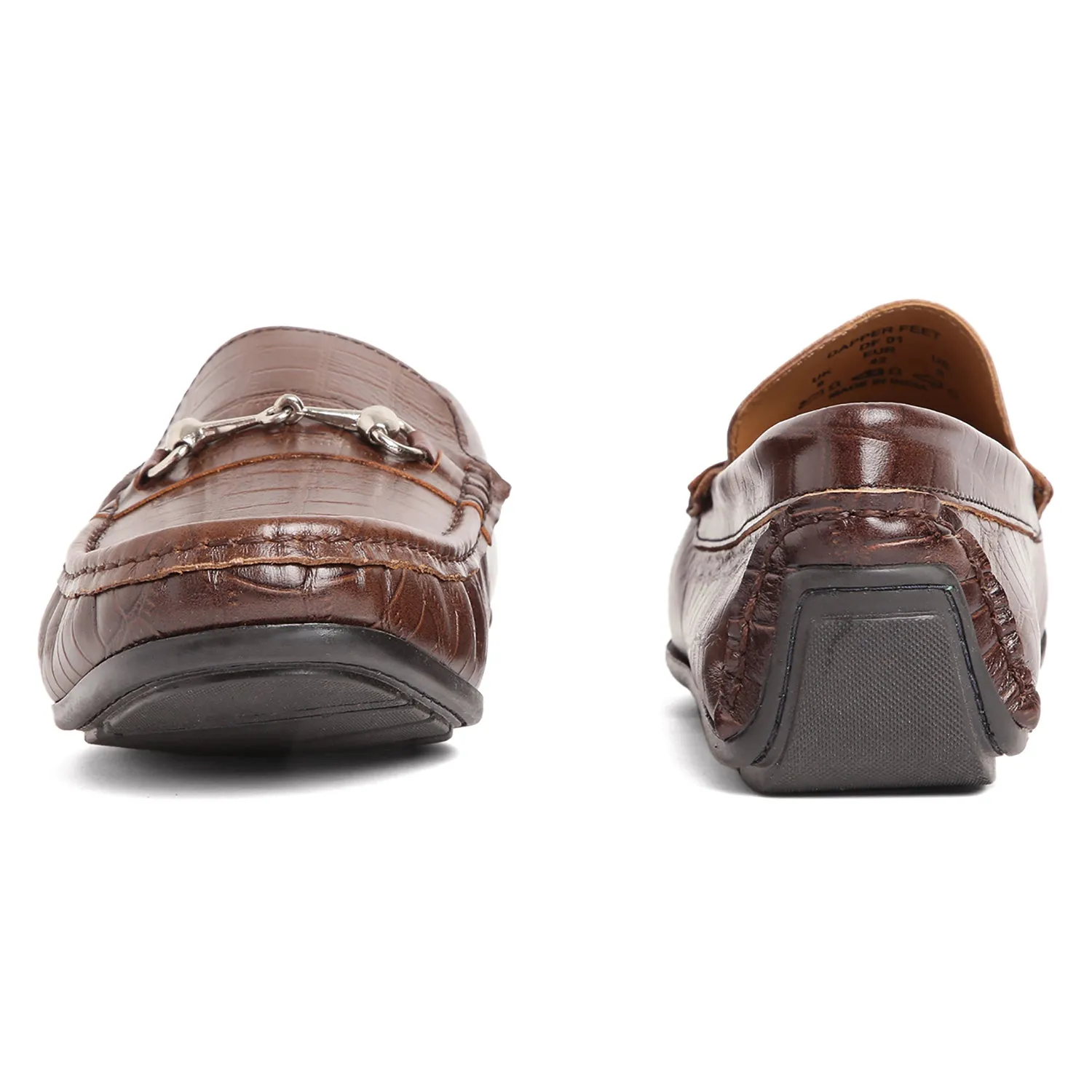 Horsebit Buckle Driving Shoes - Croc Brown