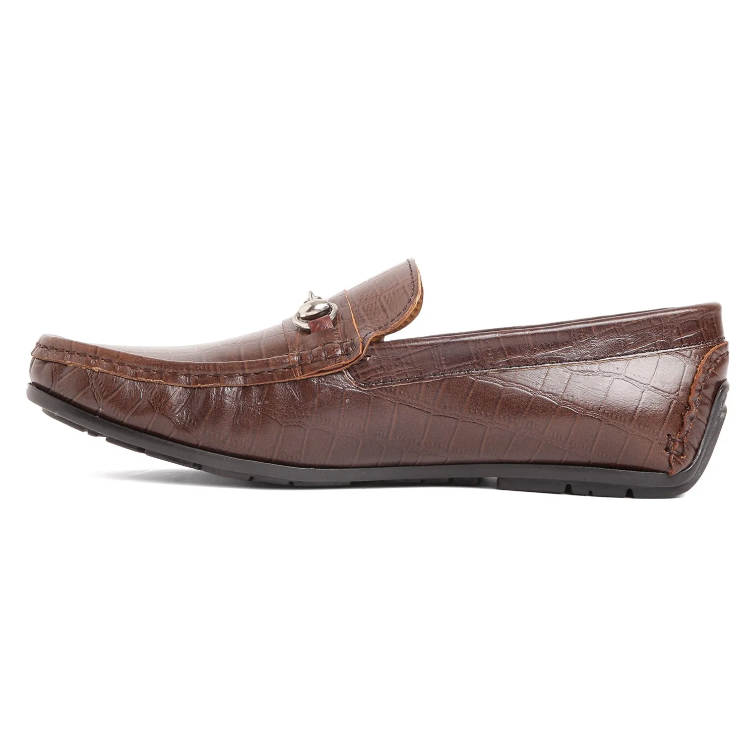 Horsebit Buckle Driving Shoes - Croc Brown