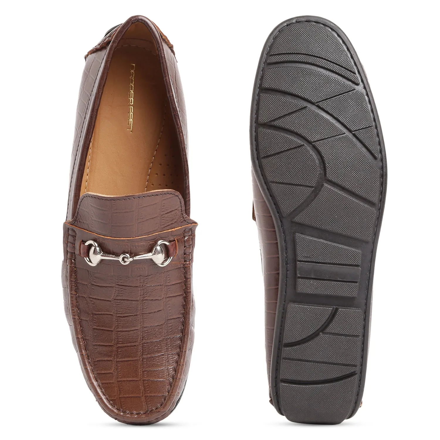 Horsebit Buckle Driving Shoes - Croc Brown