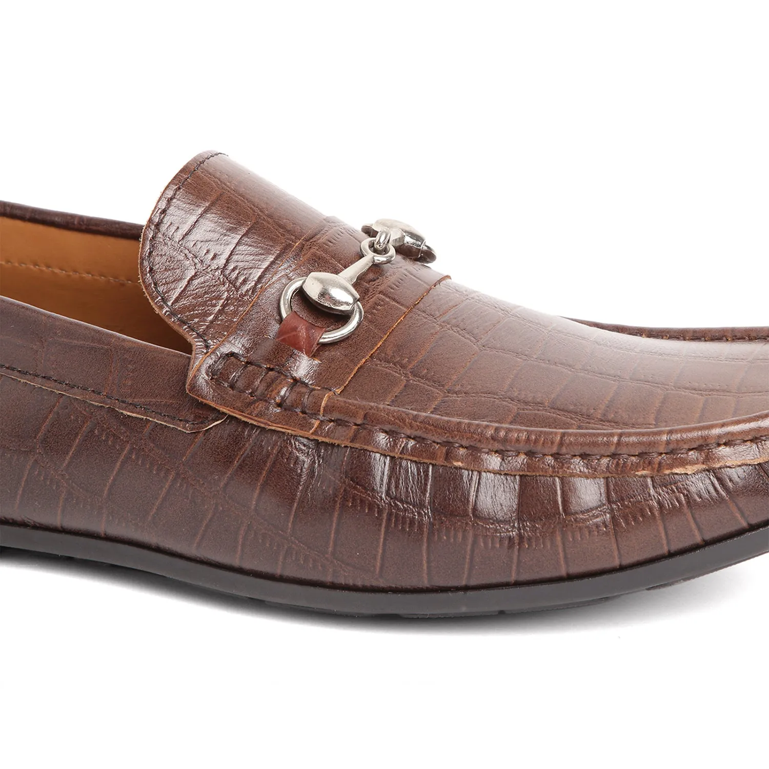 Horsebit Buckle Driving Shoes - Croc Brown