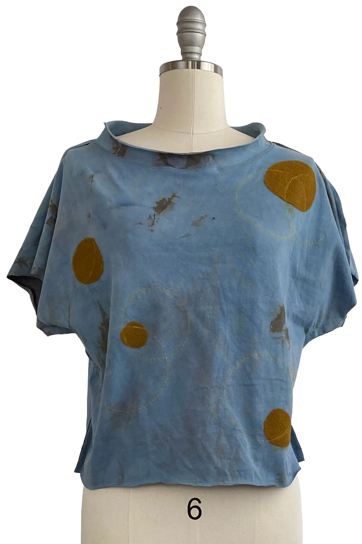 Jen Crop Top w/ Felted Circles - Blue & Ochre - Small