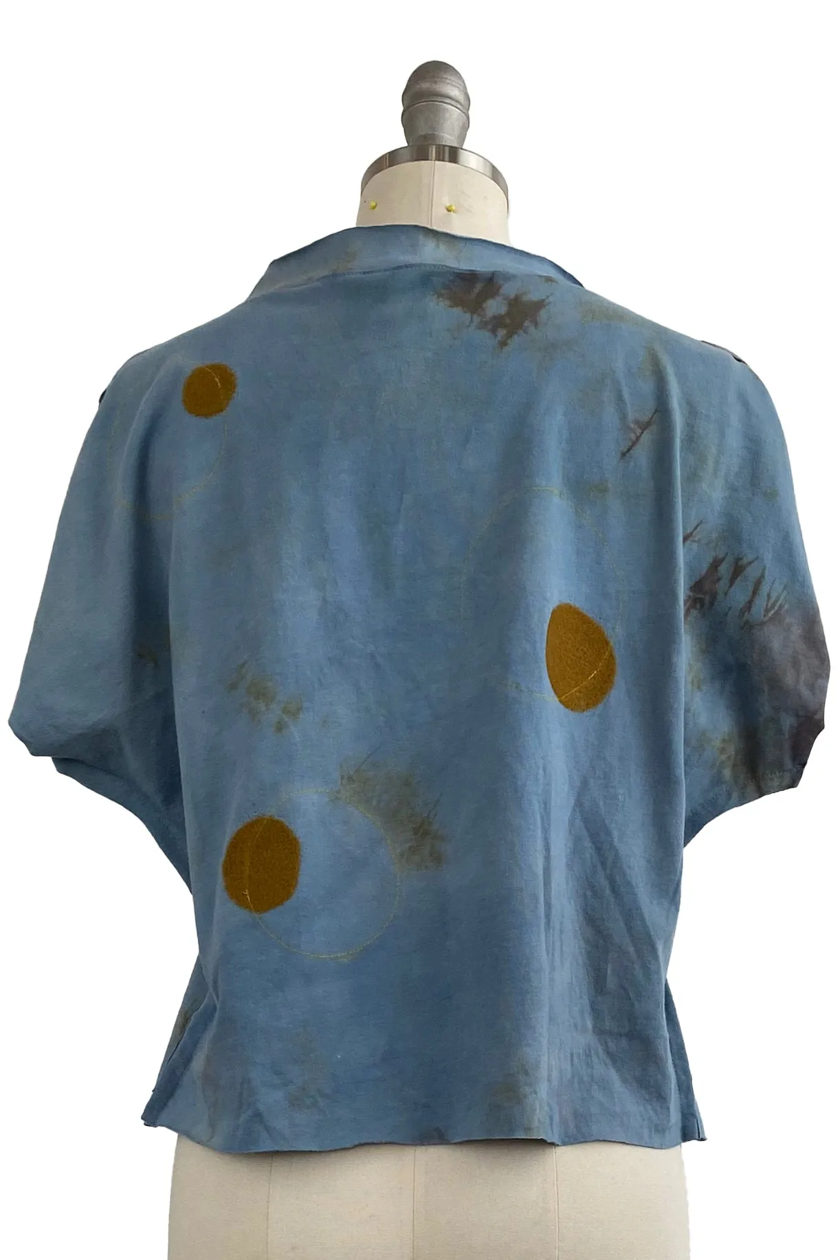 Jen Crop Top w/ Felted Circles - Blue & Ochre - Small