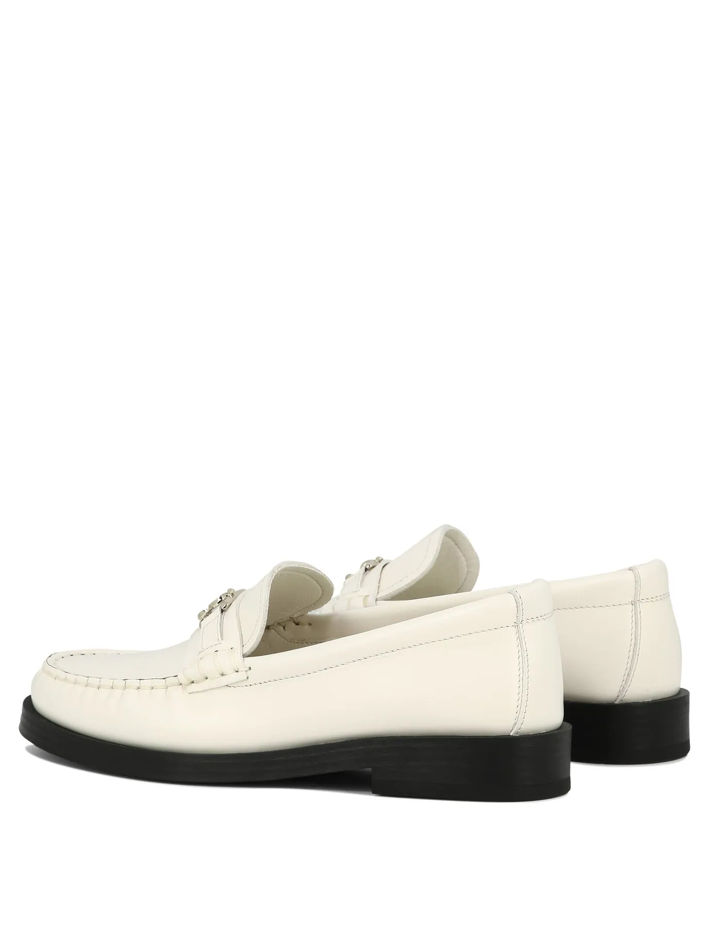 JIMMY CHOO Trendy White Loafers for Women - Soft Rounded Toe, Monochrome Hardware, Stacked Heel