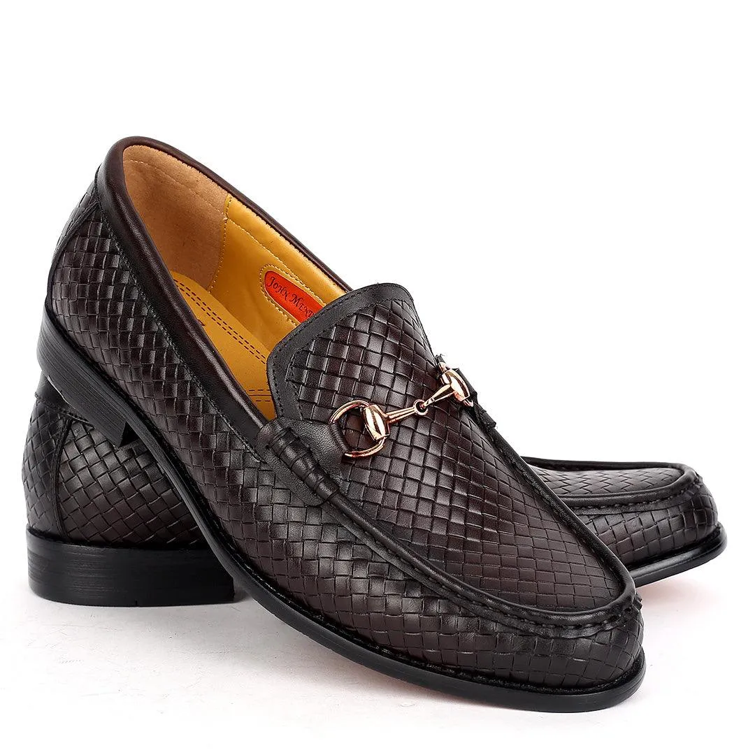 John Mendson Woven Designed Loafers With Gold Design- Coffee