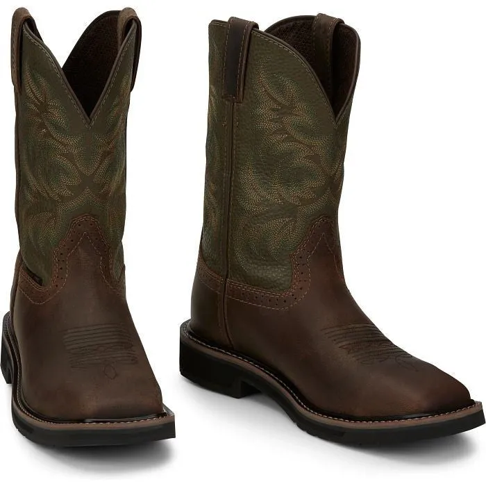 Justin Men's Driller 11" ST Western Work Boot -Brown/Green- SE4688