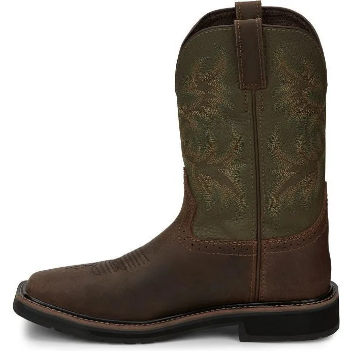 Justin Men's Driller 11" ST Western Work Boot -Brown/Green- SE4688