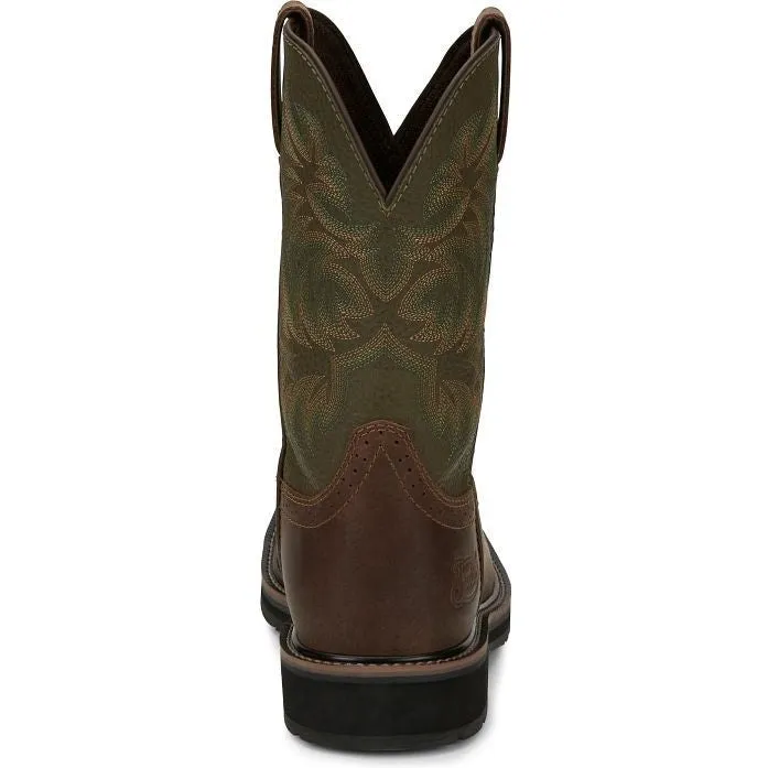 Justin Men's Driller 11" ST Western Work Boot -Brown/Green- SE4688