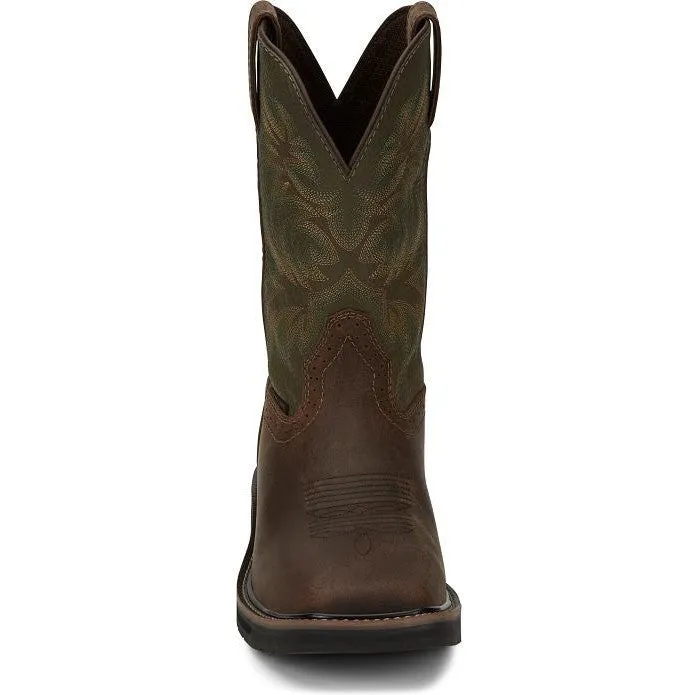 Justin Men's Driller 11" ST Western Work Boot -Brown/Green- SE4688