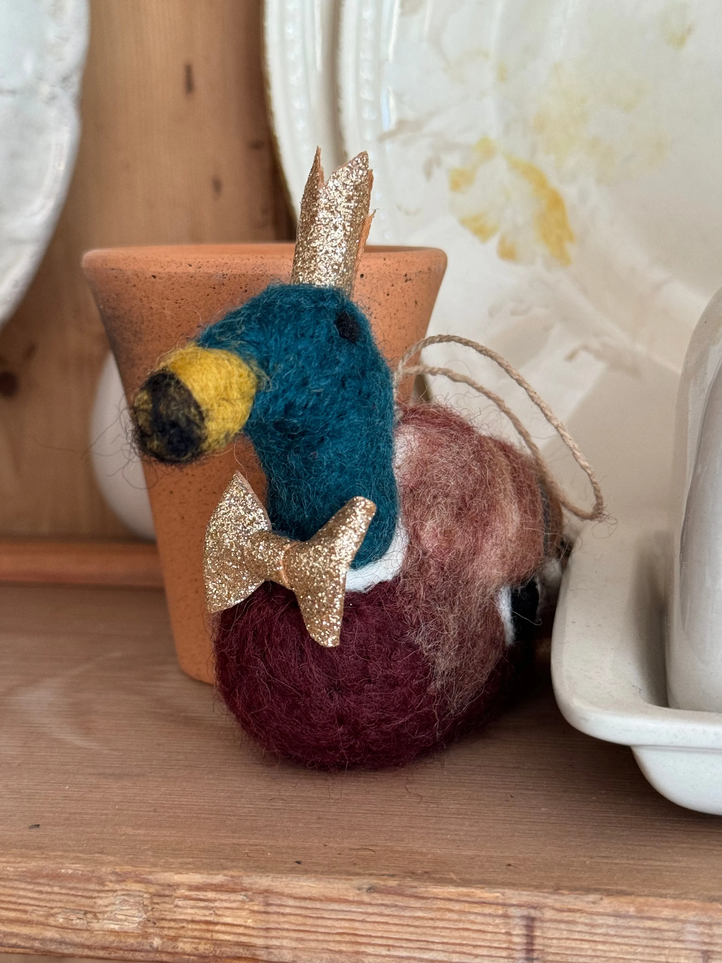 Maddox the mallard felted duck, Christmas hanging decoration.