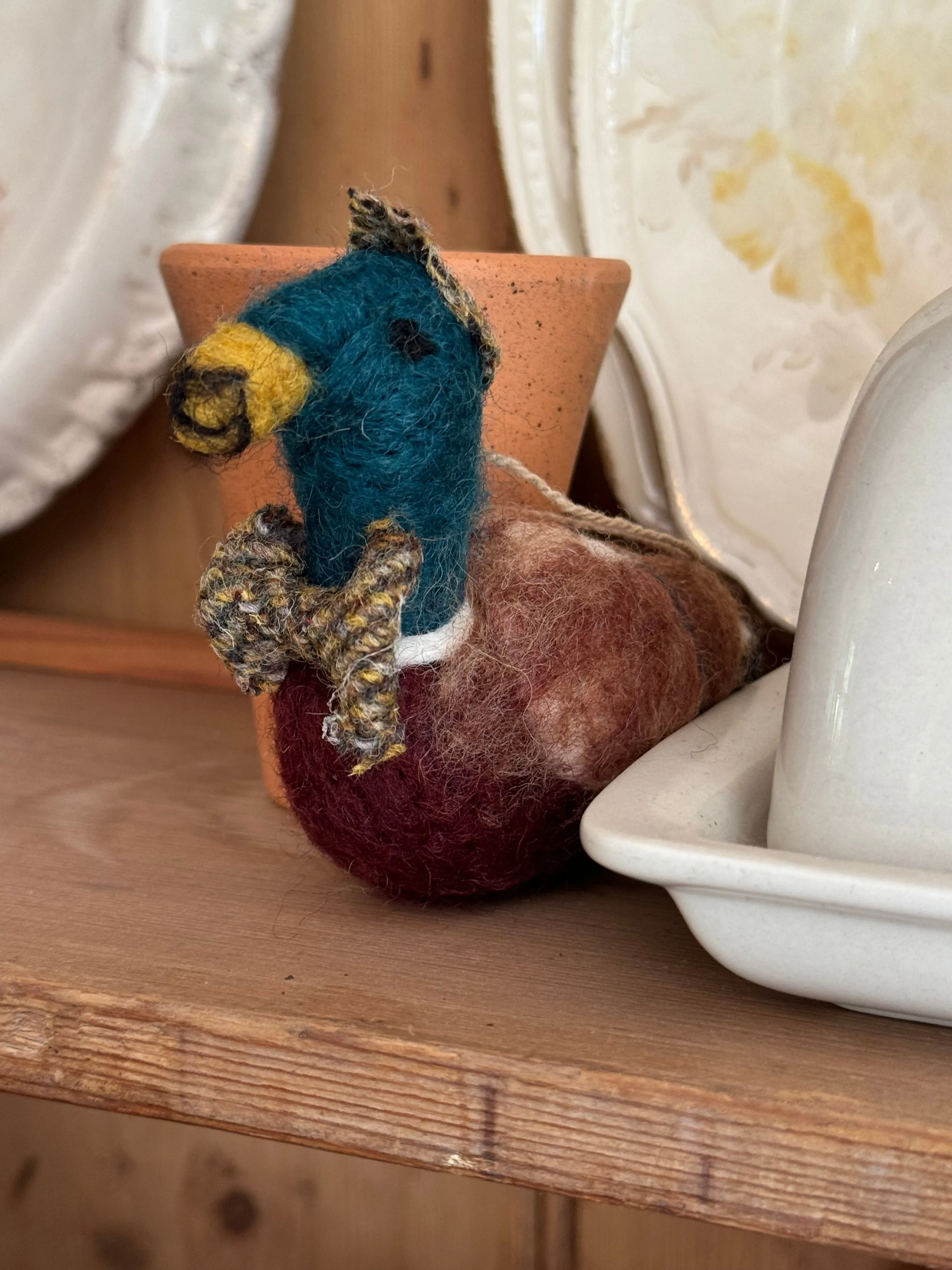 Maddox the mallard felted duck, Christmas hanging decoration.