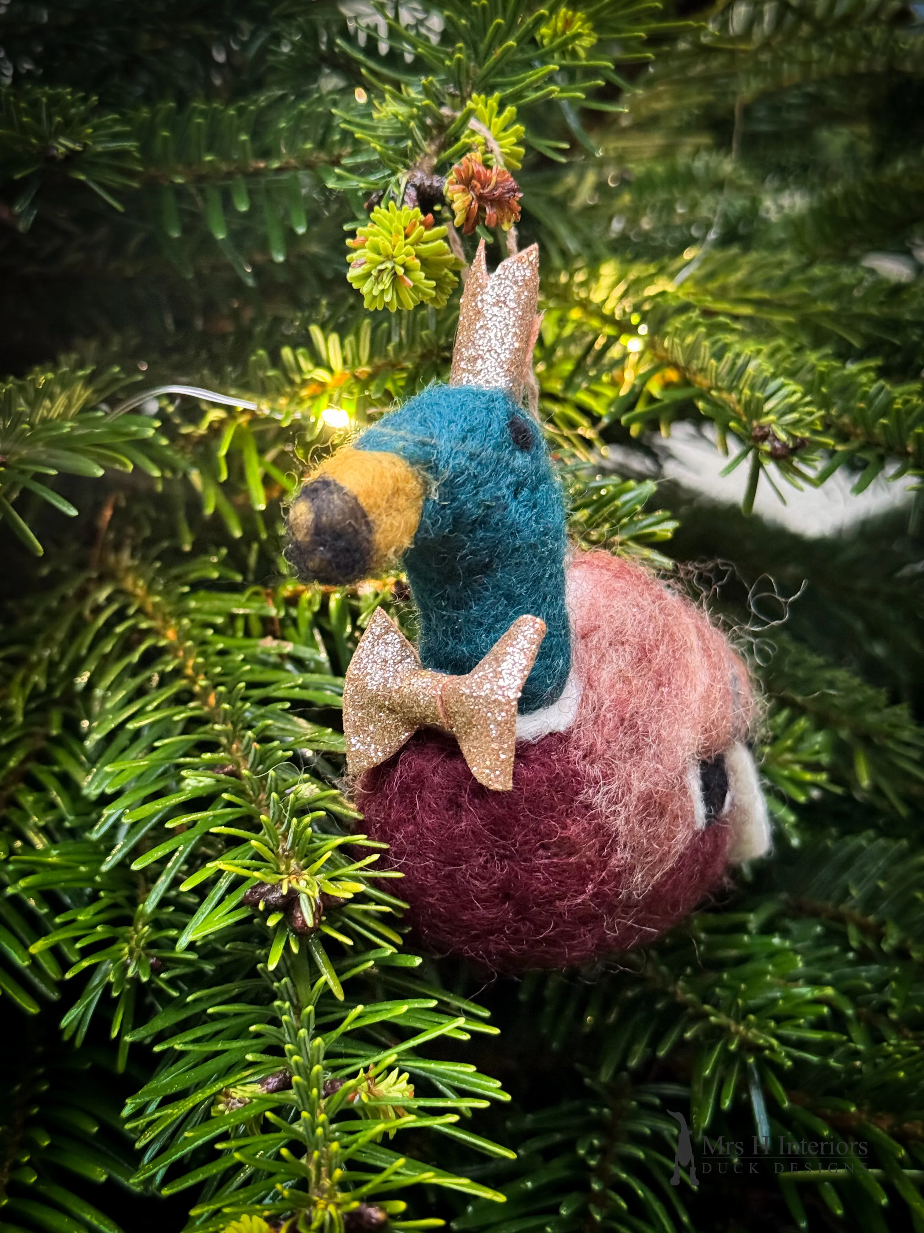 Maddox the mallard felted duck, Christmas hanging decoration.