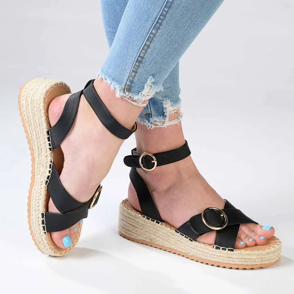 Madison Lilith Crossover Espadrille Sandal - Matt Black