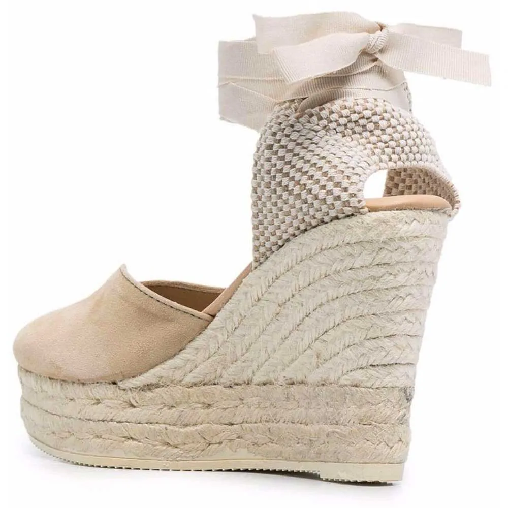 Manebì heart-shaped wedge espadrilles champagne