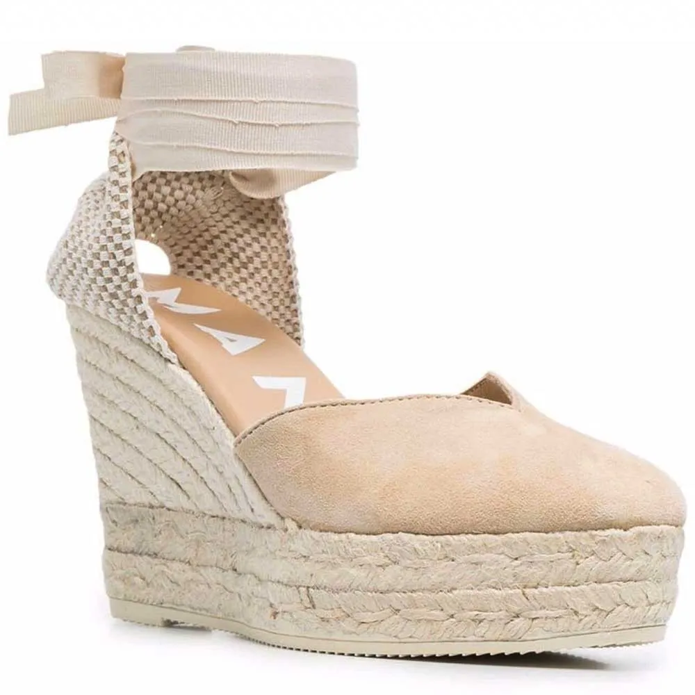 Manebì heart-shaped wedge espadrilles champagne