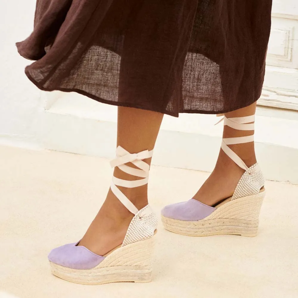 Manebì heart-shaped wedge espadrilles suede lilac