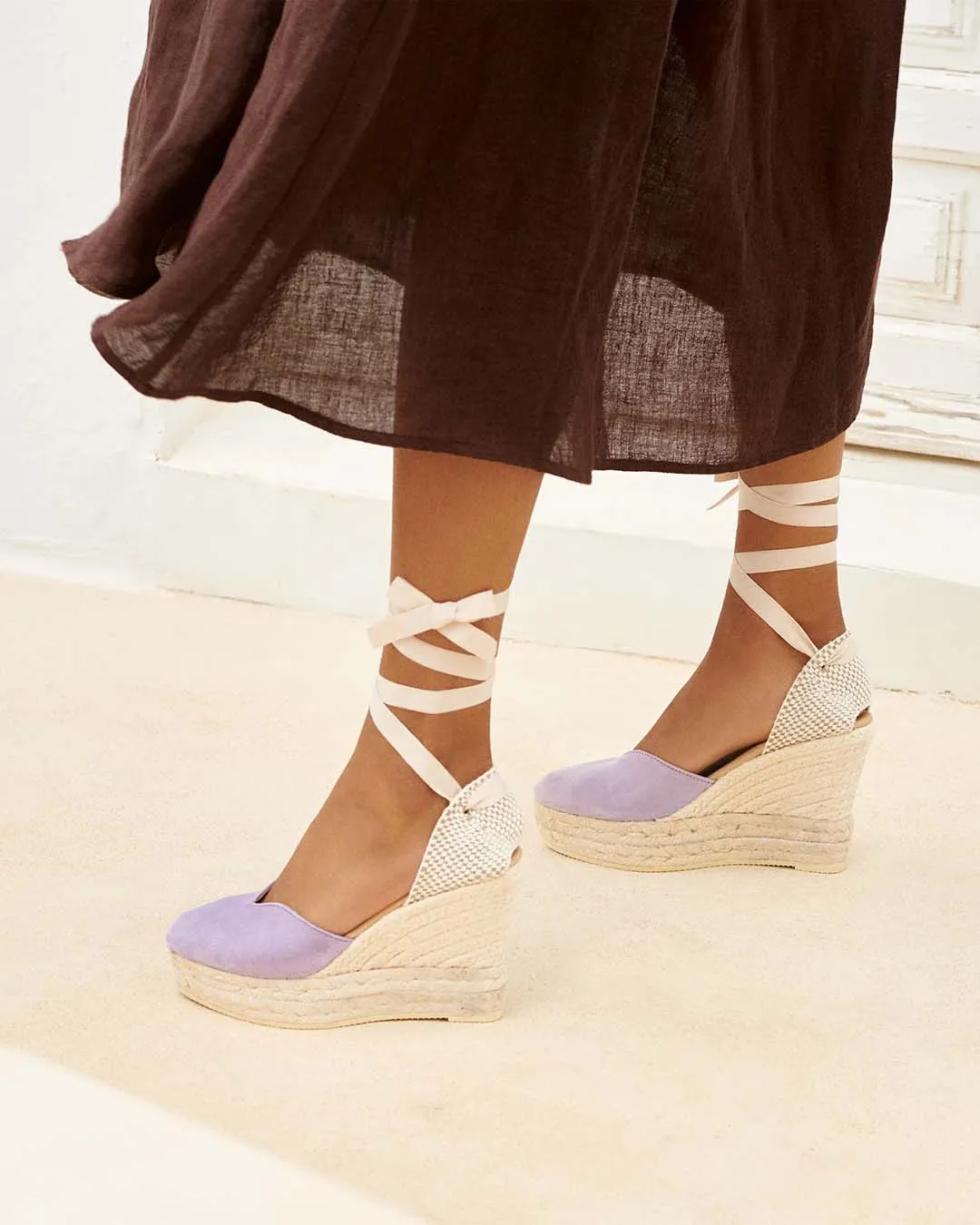 Manebì heart-shaped wedge espadrilles suede lilac