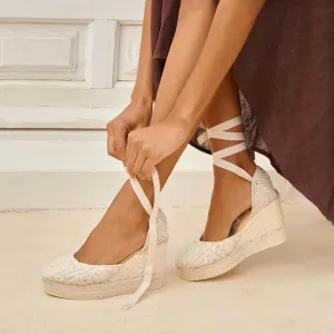 Manebì wedge espadrilles natural cotton crochet