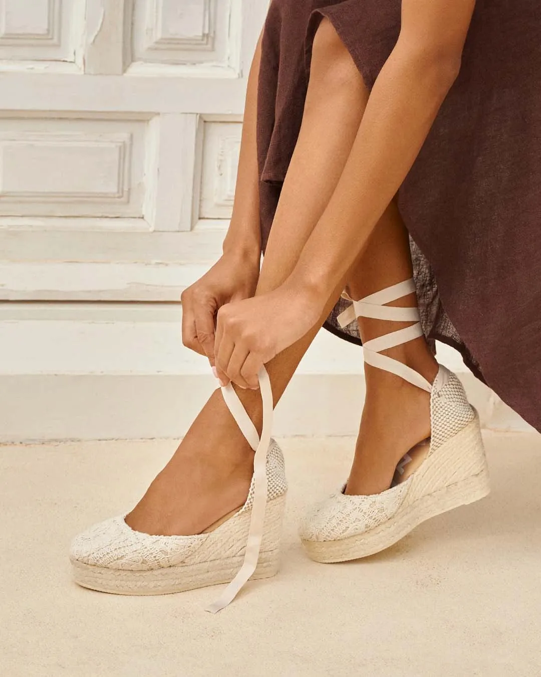 Manebì wedge espadrilles natural cotton crochet