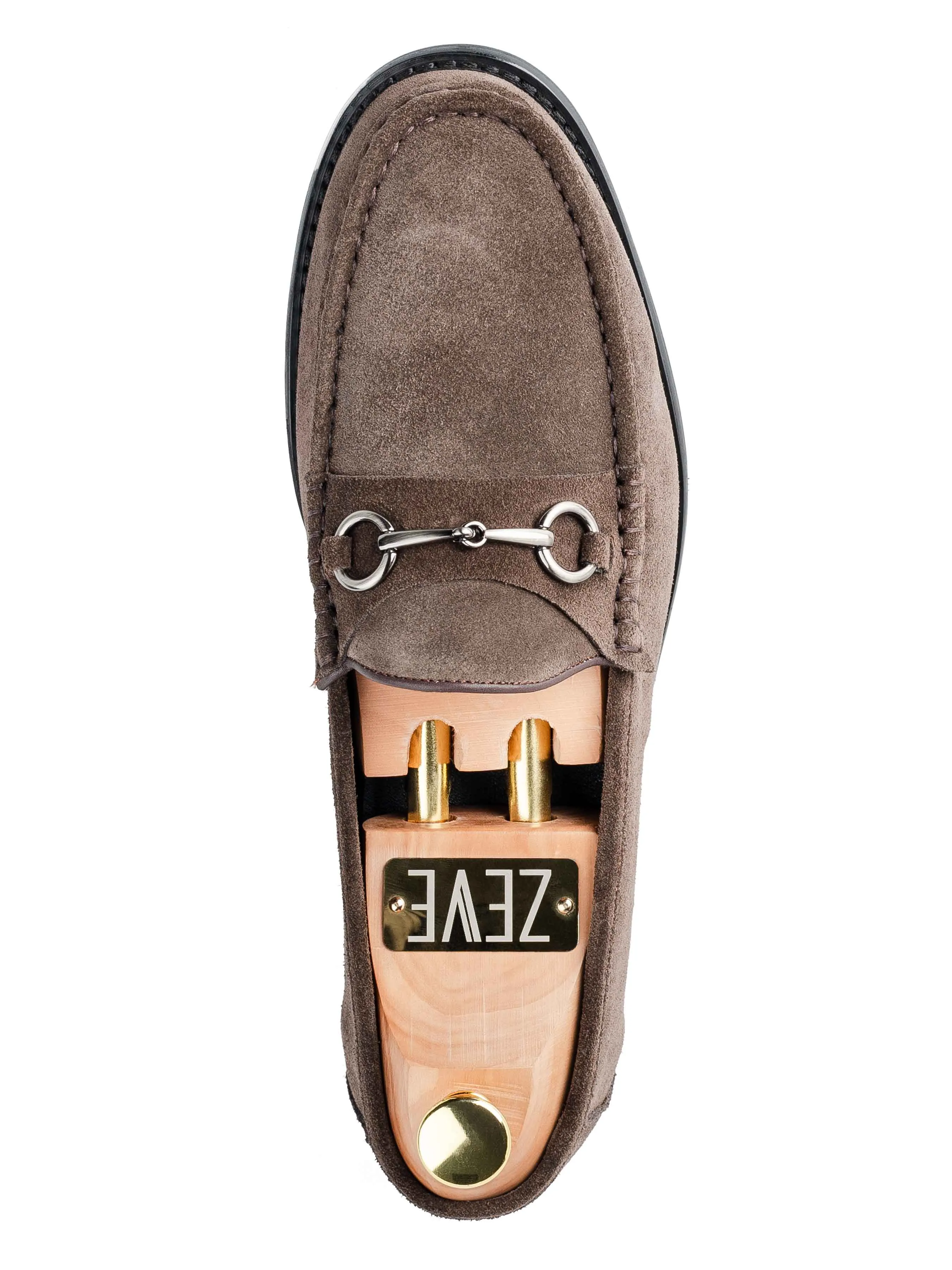 Mario Horsebit Moccasin Loafer - Dark Brown Suede Leather (Silver Buckle)