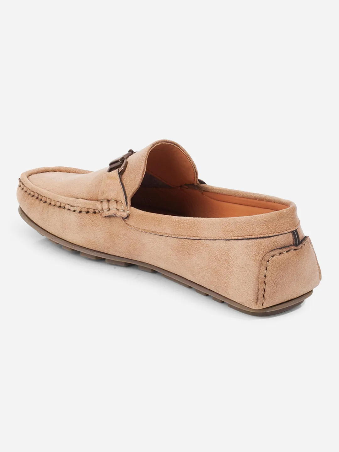 Men's Beige Moc Toe Buckle Loafer (IX4115)