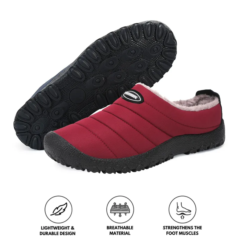 Men's Plush Lining Waterproof Fabric Slip On Soft Sole Casual Slipper