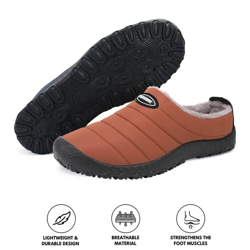 Men's Plush Lining Waterproof Fabric Slip On Soft Sole Casual Slipper