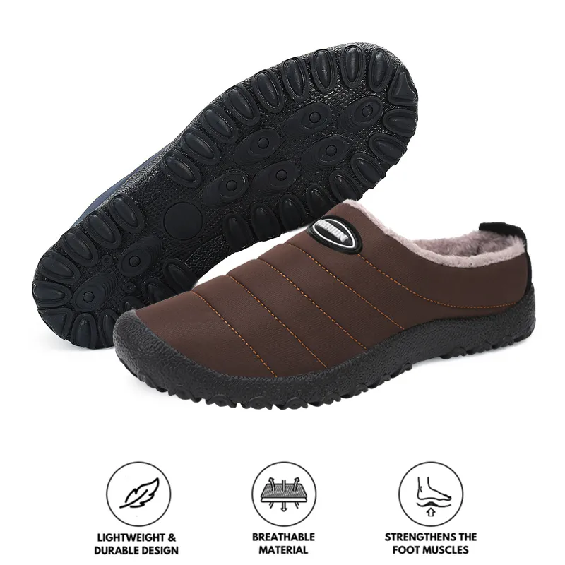 Men's Plush Lining Waterproof Fabric Slip On Soft Sole Casual Slipper