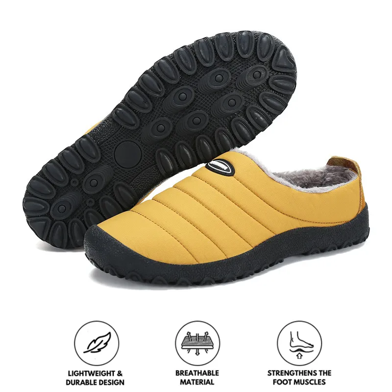 Men's Plush Lining Waterproof Fabric Slip On Soft Sole Casual Slipper