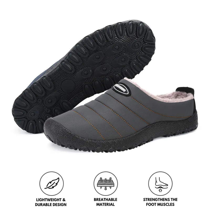 Men's Plush Lining Waterproof Fabric Slip On Soft Sole Casual Slipper