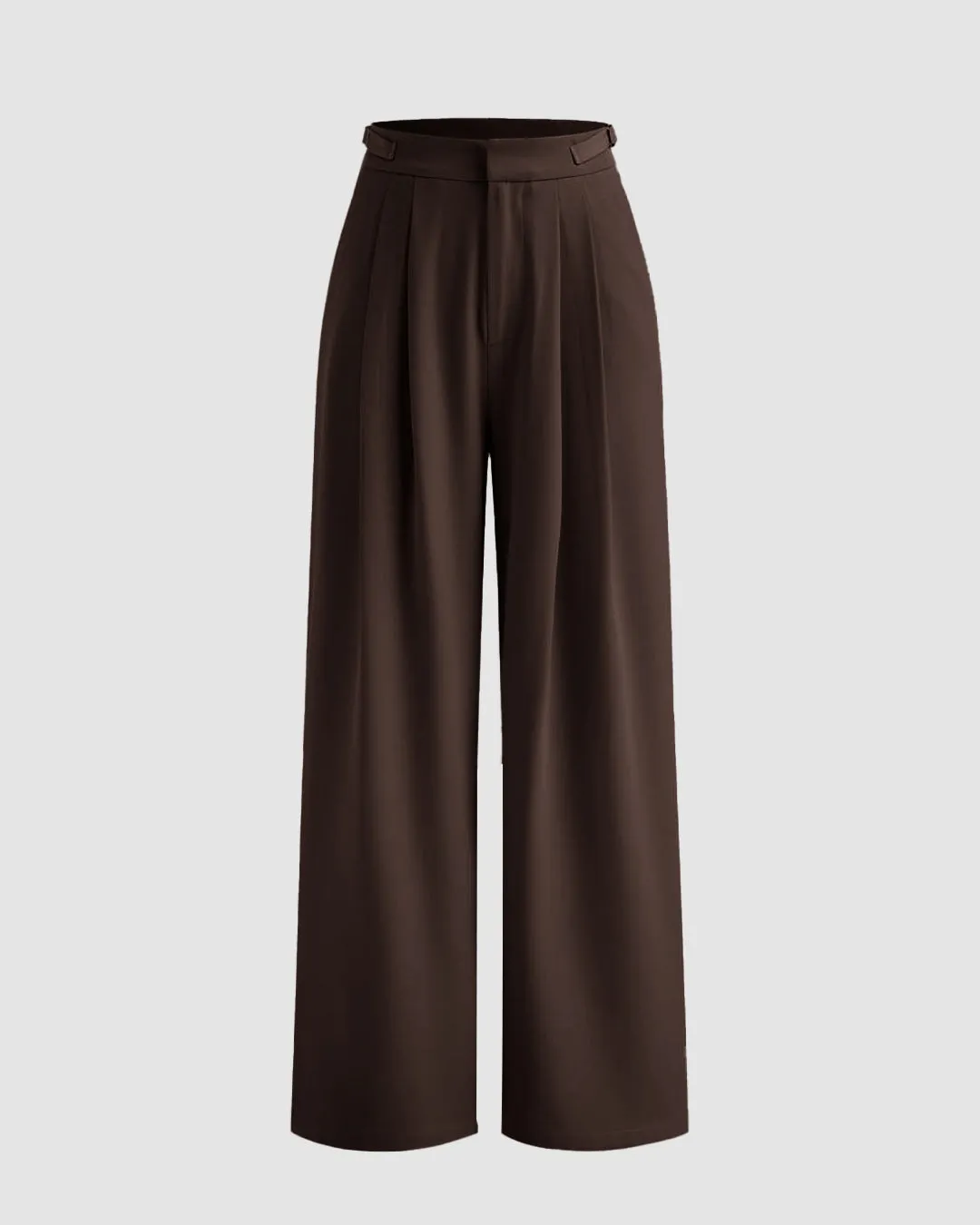 Mid Rise Solid Pleated Belted Straight Leg Trouser In Coco Brown