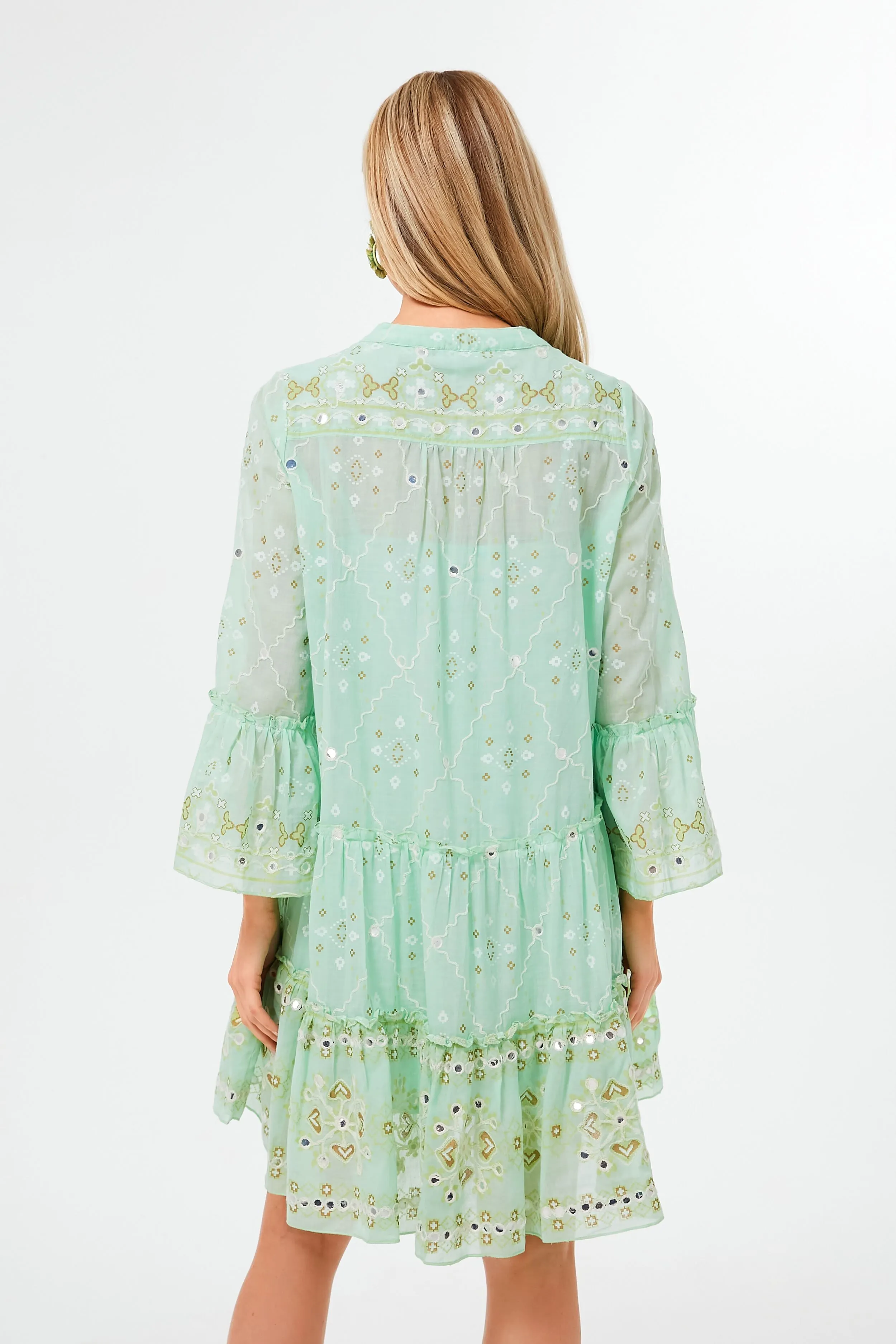 Mint Mosaic Print Flared Sleeve Dress