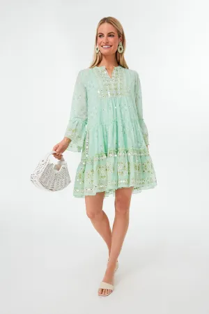 Mint Mosaic Print Flared Sleeve Dress